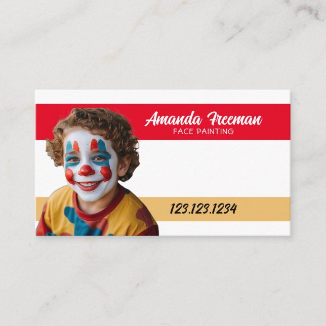 Cute Red and Yellow Clown Paint Face Painter Business Card (Front)
