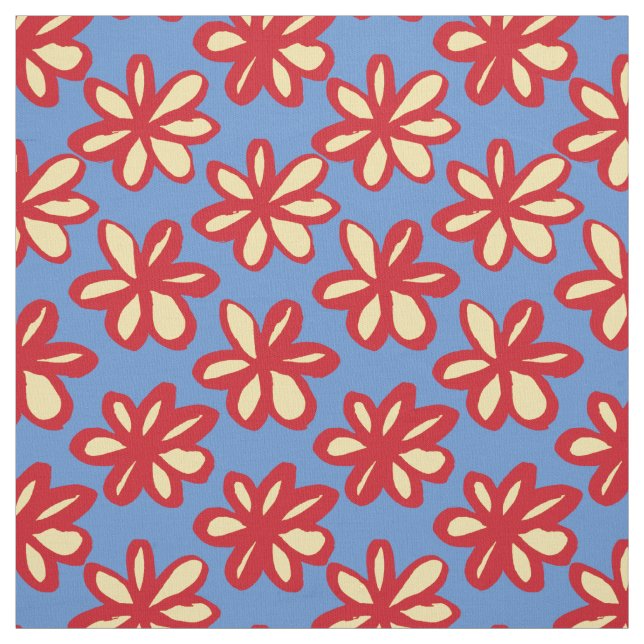Cute Red and Yellow Daisy on Utopian Blue Fabric (Swatch)