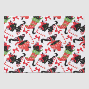 Cute Red Angry Cat Candy Cane Christmas Tissue Paper