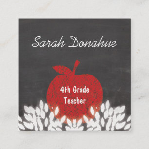 Cute Red Apple Chalkboard School Teacher Square Business Card