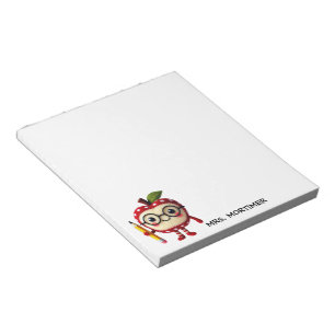 Cute Red Apple Character with Pencil Teacher Notepad
