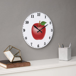 Cute red apple lovers kitchen decor large clock