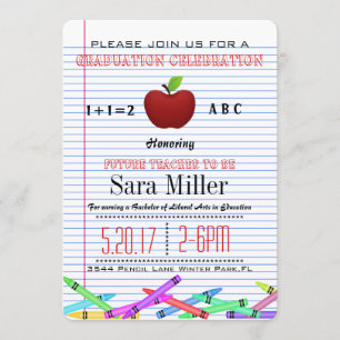 Cute Red Apple Teacher Graduation Invitation