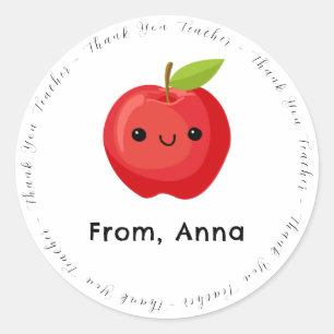 Cute Red Apple Thank You Teacher Classic Round Sticker
