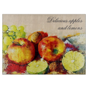 Cute Red Apples and Lemons Floral Nature Cutting Board
