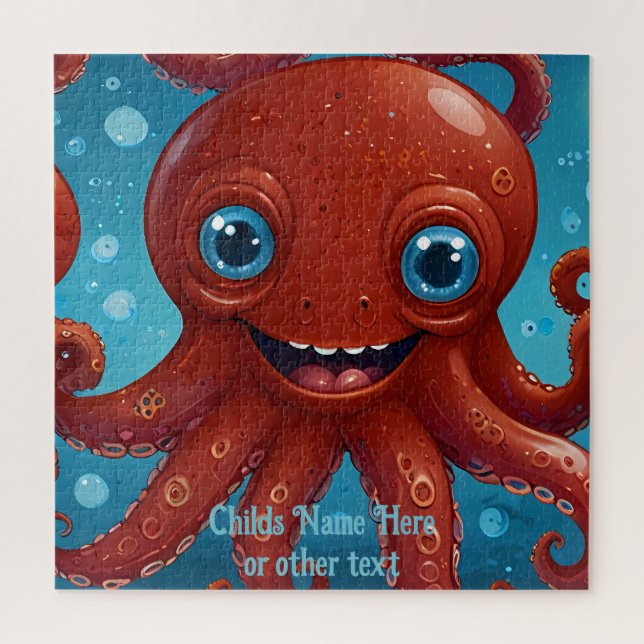 Cute Red Baby Octopus Smiling Under the Sea Jigsaw Puzzle (Vertical)