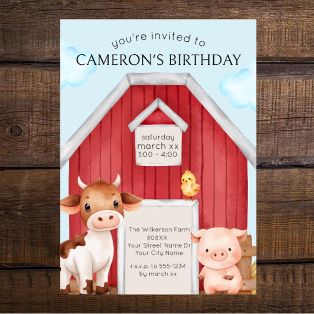 Cute Red Barn and Farm Animals Invitation (Creator Uploaded)