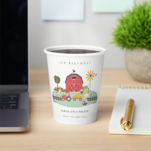 Cute Red Barnyard Farm Animal Any Age Birthday Paper Cups