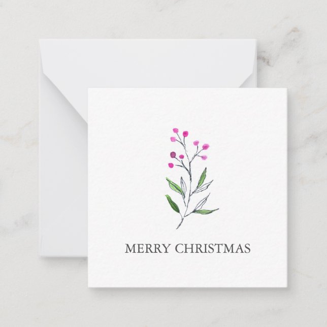 Cute Red Berries and Holly Watercolor Christmas Card (Front)