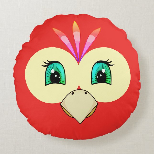 Cute Red Bird Face Round Cushion (Front)