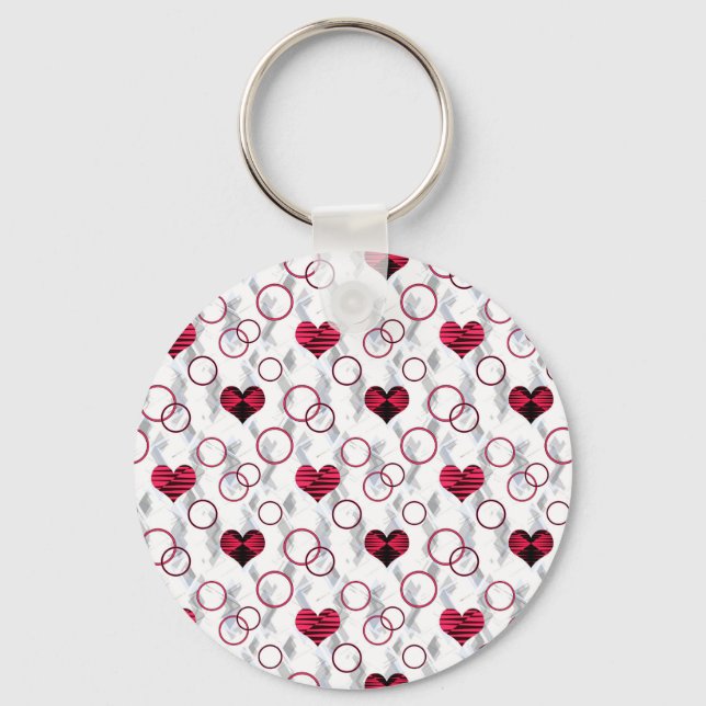 Cute red black hearts key ring (Front)