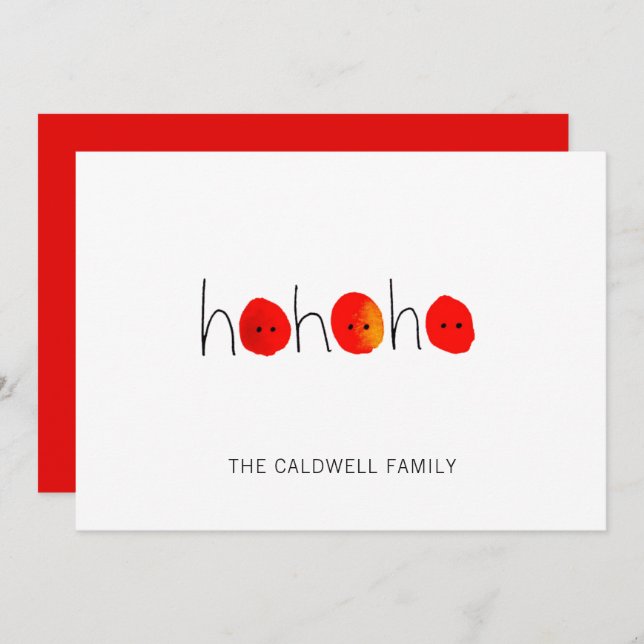 Cute Red & Black Ho Ho Ho Hand-painted Christmas Holiday Card (Front/Back)