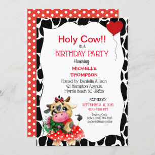 Cute Red Black Holy Cow Print Birthday Party Invitation