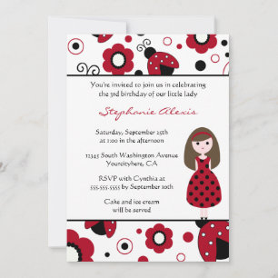 Cute red black lady bugs birthday party invitation