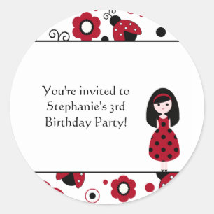 Cute red black lady bugs birthday party stickers