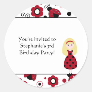 Cute red black lady bugs birthday party stickers