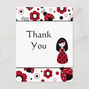 Cute red black lady bugs thank you postcard