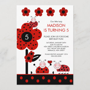 Cute Red & Black Ladybugs Birthday Invitation