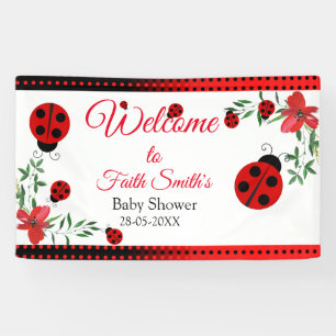 Cute Red & black Ladybugs   Watercolor Flowers  Banner