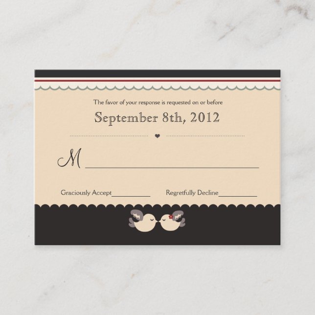 Cute Red & Black Love Birds RSVP Cards (Front)