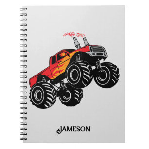 Cute Red Black Monster Truck Name Personalised Notebook