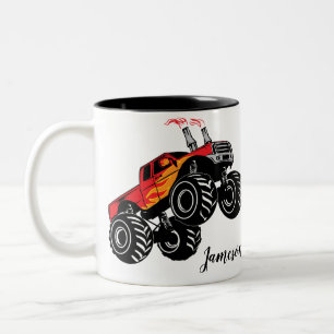 Cute Red Black Monster Truck Name Personalised Two-Tone Coffee Mug