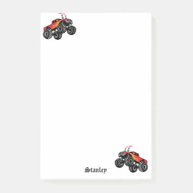Cute Red Black Personalised Monster Truck Post-it Notes (Front)