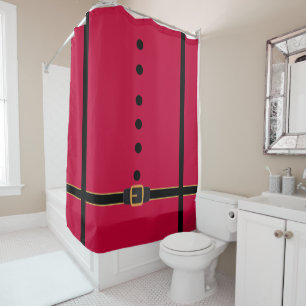 Cute Red Black Santa Belt Buttons Christmas Decor Shower Curtain