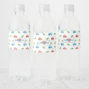 Cute Red, Blue and Yellow Cars Kids Cartoon Water Bottle Label