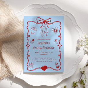 Cute Red & Blue Baby Shower for Girls or Boys Invitation
