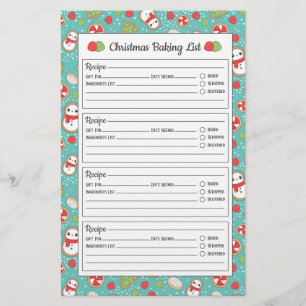 Cute Red & Blue Christmas Pattern Baking List
