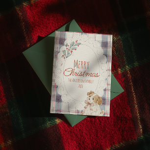 Cute Red Blue Gingham Lace Puppy Doily Christmas Holiday Card