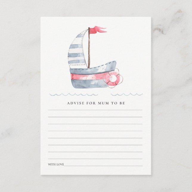 Cute Red Blue Sailboat Advice For Mum Baby Shower Enclosure Card (Front)