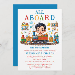 Cute Red Blue Train Baby Shower Boy Invitation