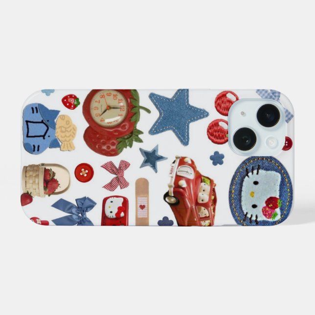 Cute Red Blue Vintage Collage Phone Case | Aesthet (Back Horizontal)