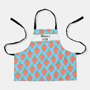 Cute Red + Blue 🍓 Watercolor Strawberry Pattern Apron