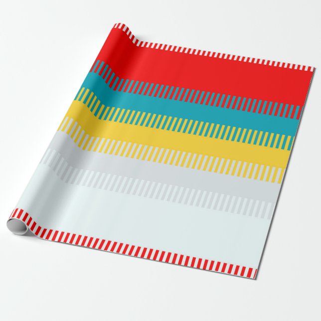 CUTE Red Blue Yellow Green Abstract Stripe Pattern Wrapping Paper (Unrolled)