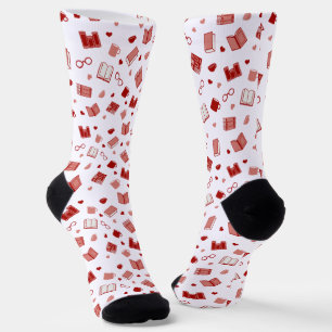 Cute Red Book and Reading Pattern Socks