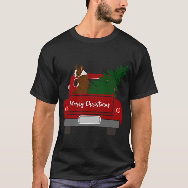Cute Red Boston Terrier - retro Christmas T-Shirt (Front)