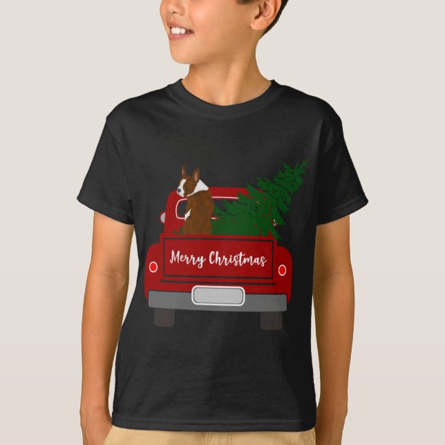Cute Red Boston Terrier - retro Christmas T-Shirt (Front)