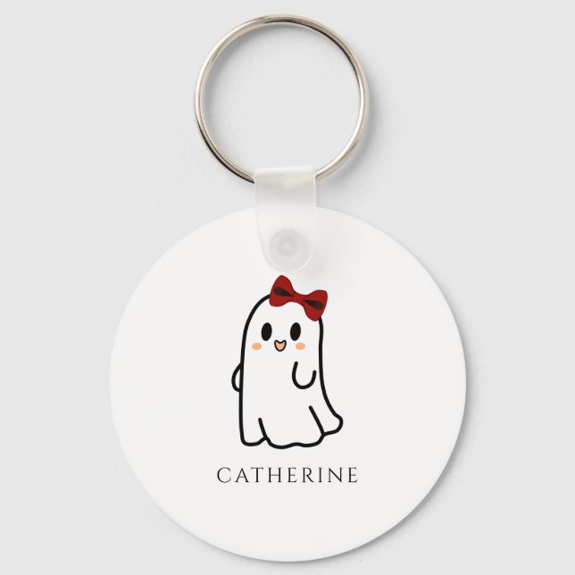 Cute Red Bow Halloween Ghost Girly  Key Ring (Front)