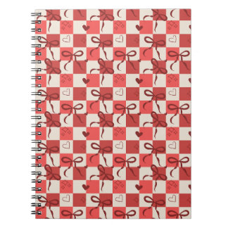 Cute Red Bow & Heart Chequerboard Pattern Notebook