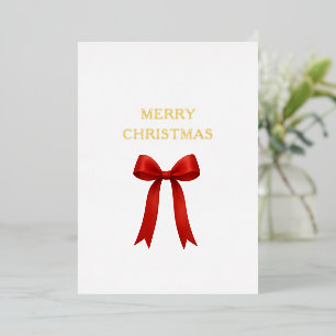 Cute Red Bow Merry Christmas Foil Holiday Card
