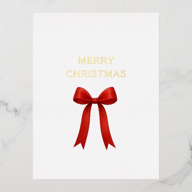  Cute Red Bow Merry Christmas Foil Holiday Postcard (Front)