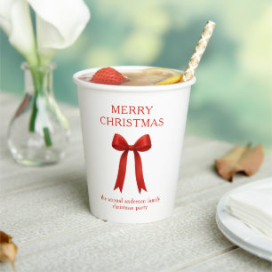 Cute Red Bow Merry Christmas Paper Cups