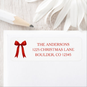  Cute Red Bow Merry Christmas Return Address Label