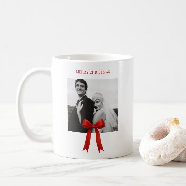 Cute Red Bow Photo Merry Christmas Coffee Mug (With Donut)