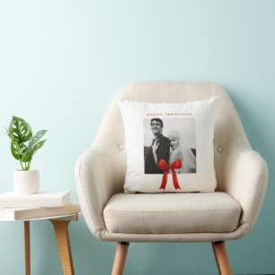 Cute Red Bow Photo Merry Christmas Cushion
