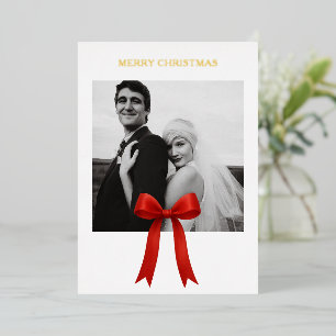 Cute Red Bow Photo Merry Christmas Foil Holiday Card
