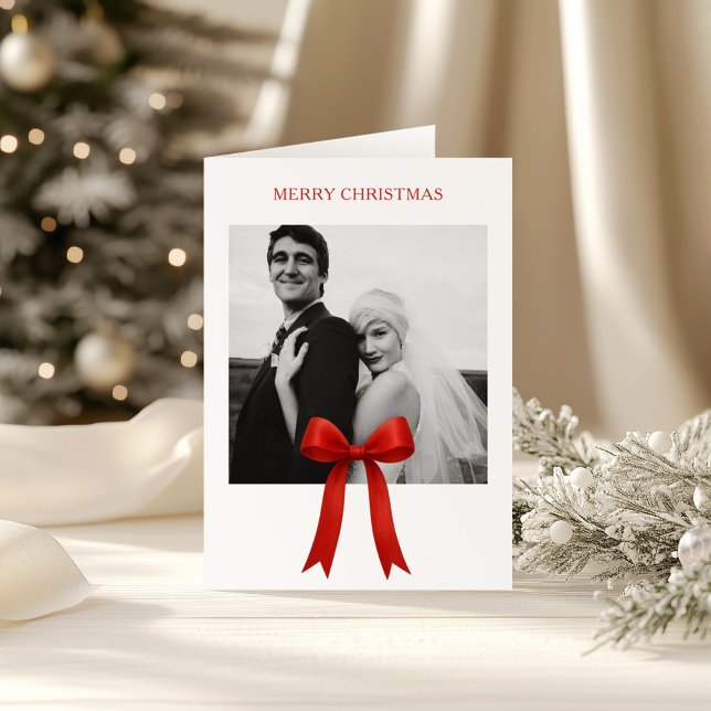  Cute Red Bow Photo Merry Christmas Holiday Card (Creator Uploaded)